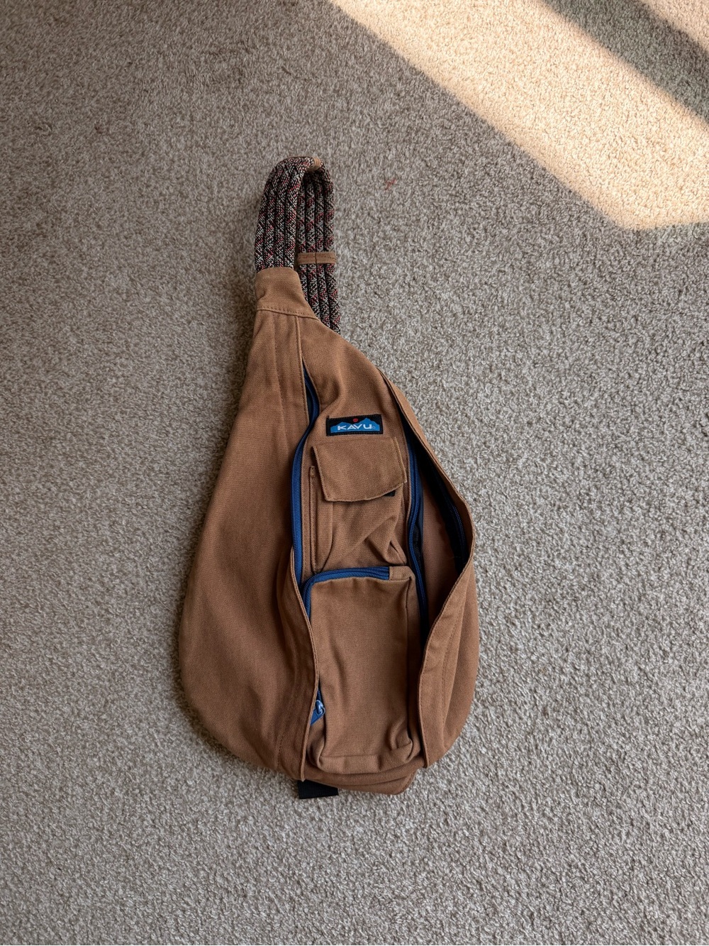 Kavu Rope Bag - Tan with Blue Trim